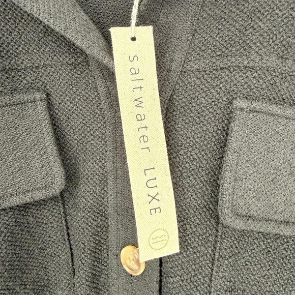SALTWATER LUXE TEXTURED BLACK BUTTON DOWN SHIRT SHACKET SMALL NWT OVERSIZED - Picture 4 of 8